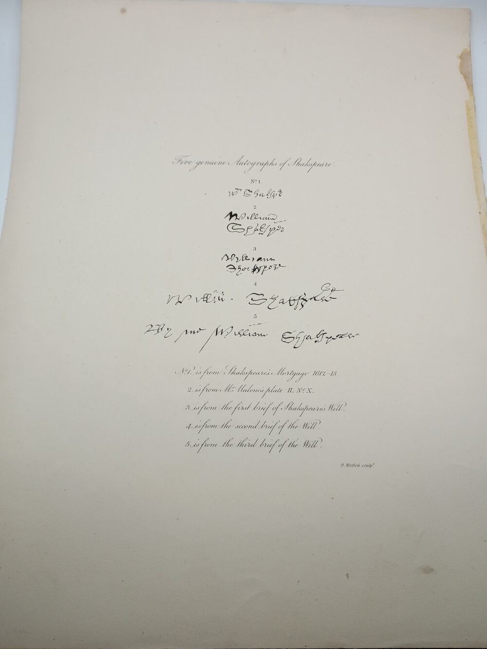 Antique Shakespeare Signature Facsimile Engraving – Early 1800s Print
